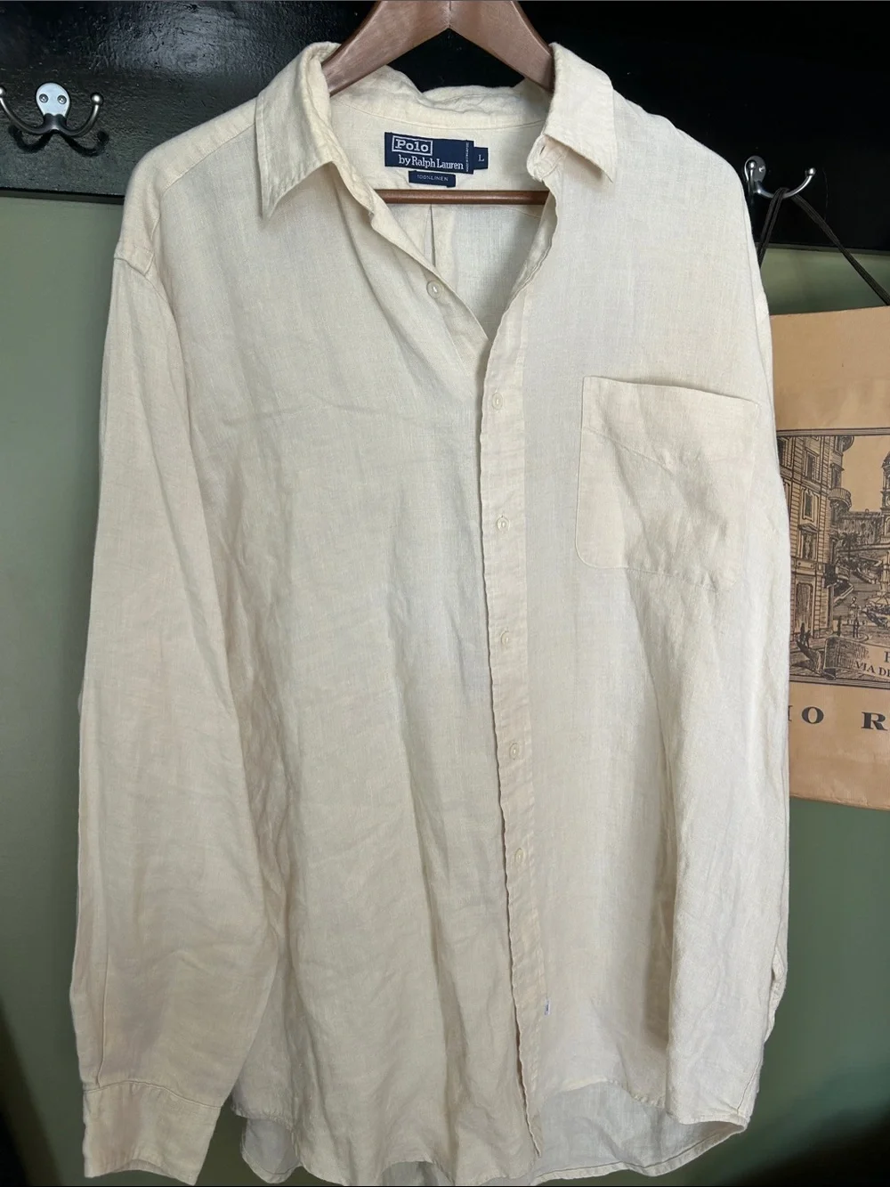Vintage Polo by Ralph Lauren Men's Light Cream Linen Button-Down Shirt